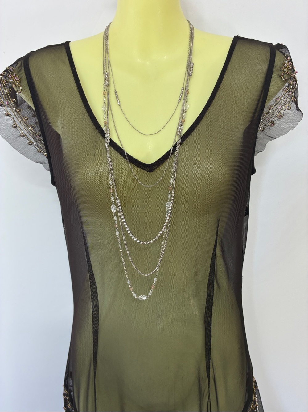 Bcbg Dress Sheer Beaded Asymmetrical Y2K Excellent 6 - Picture 2 of 8